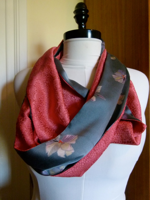 coral silk kimono fabric & silk iris print 1